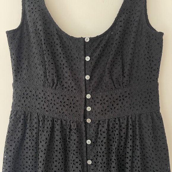 J CREW NWOT Black Eyelet Button Front Midi Dress - Picture 4 of 5